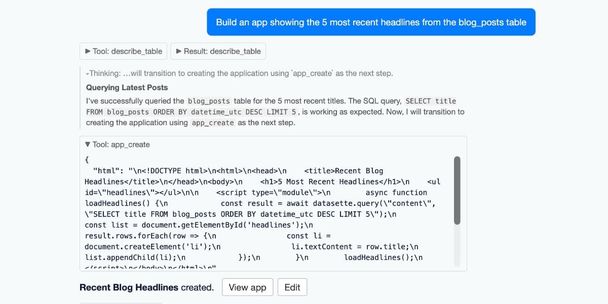 Datasette Apps: Sandboxed HTML+JS Apps with SQL Backend